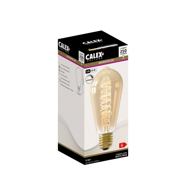Calex E27 Led Filament Rustiek Gold 3,8W 2100K 250lm - Dimbaar