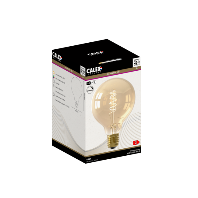 Calex E27 Led Filament Globe 95mm Gold 3,8W 2100K 250lm - Dimbaar