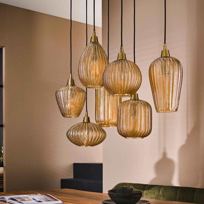 HELDR! Hanglamp Ciara 7L - Amber Glas