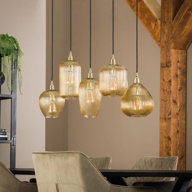 HELDR! Hanglamp Tiana 5L - Amber Glas