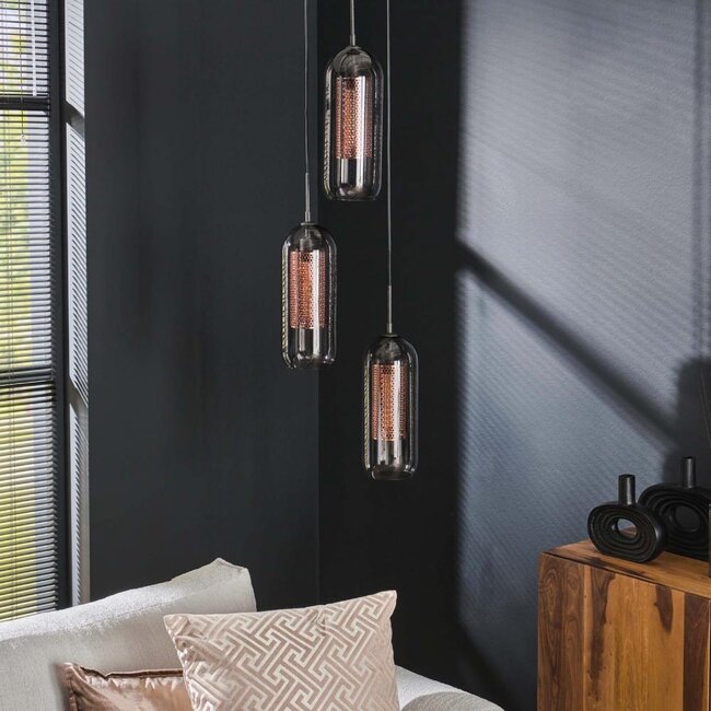 HELDR! Hanglamp Piero 3L - Rookglas