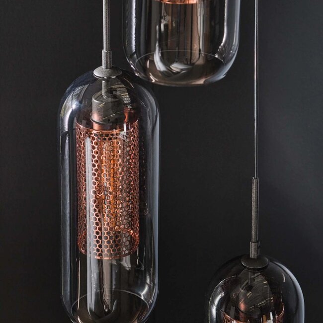HELDR! Hanglamp Piero 3L - Rookglas