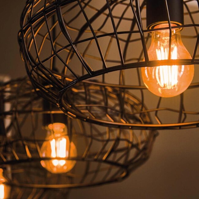 HELDR! Hanglamp Bruno 4L - Zwart/Bruin