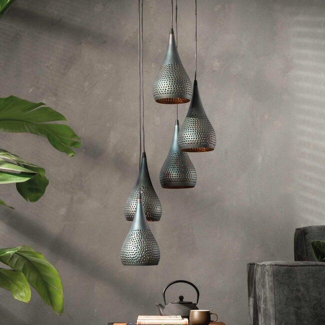 HELDR! Hanglamp Oddo 5L - Zwart/Bruin