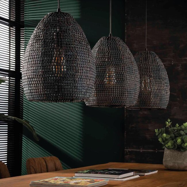 HELDR! Hanglamp Tura 3L - Zwart/Bruin