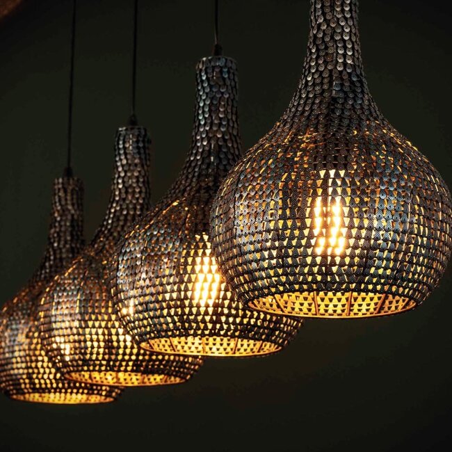 HELDR! Hanglamp Sura 4L - Zwart/Bruin