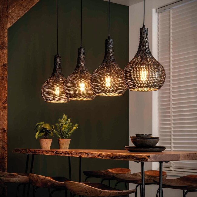 HELDR! Hanglamp Sura 4L - Zwart/Bruin