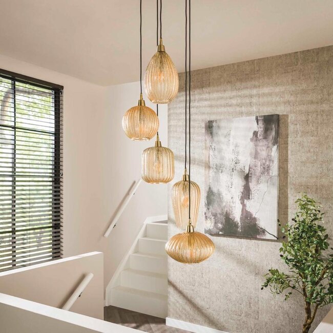 HELDR! Hanglamp Ciara 5L - Amber Glas
