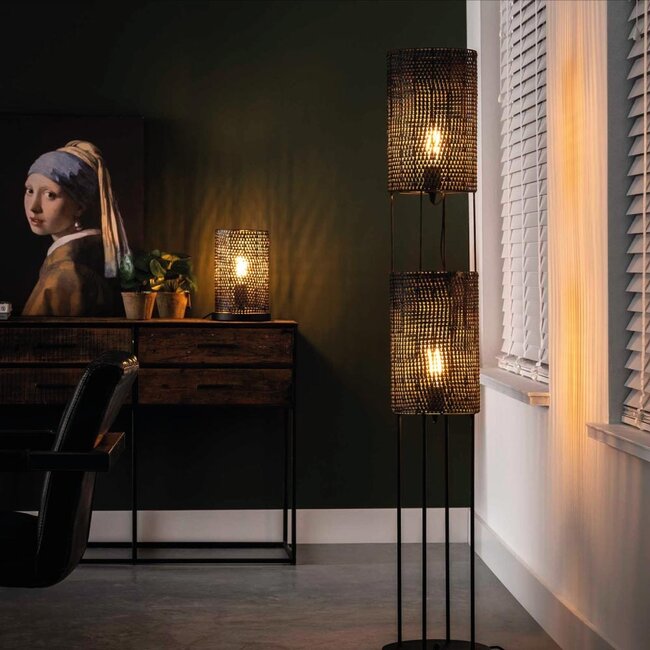 HELDR! Vloerlamp Belinni 2L - Zwart/Bruin