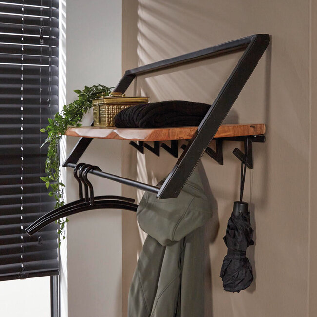 HELDR! Kapstok Juan 5 Haken - Zwart/Acacia Hout