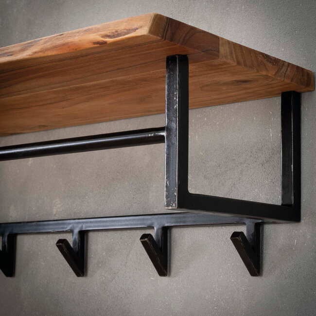 HELDR! Kapstok Zubi 6 Haken XL - Zwart/Acacia Hout