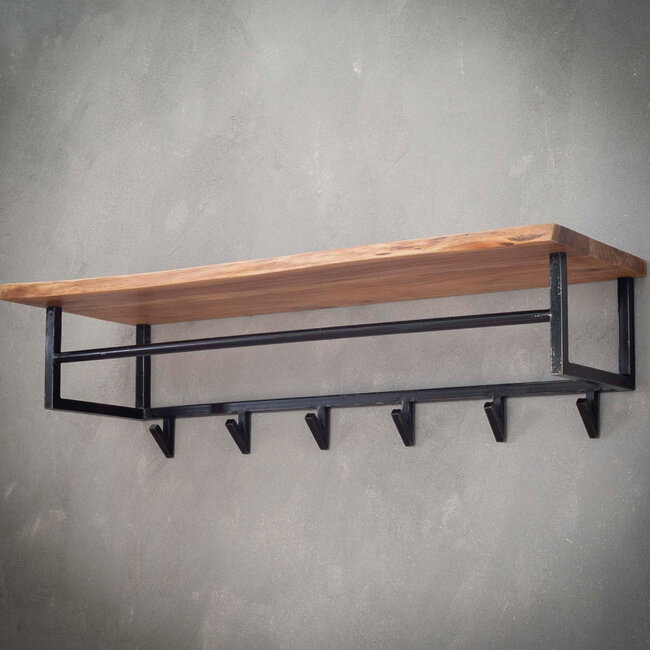 HELDR! Kapstok Zubi 6 Haken XL - Zwart/Acacia Hout