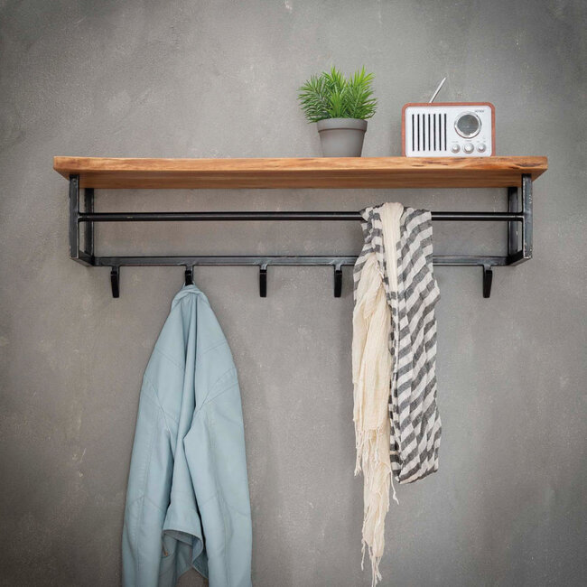 HELDR! Kapstok Zubi 6 Haken XL - Zwart/Acacia Hout