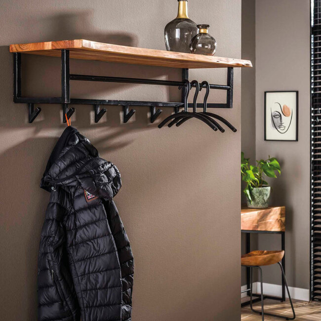 HELDR! Kapstok Zubi 6 Haken XL - Zwart/Acacia Hout