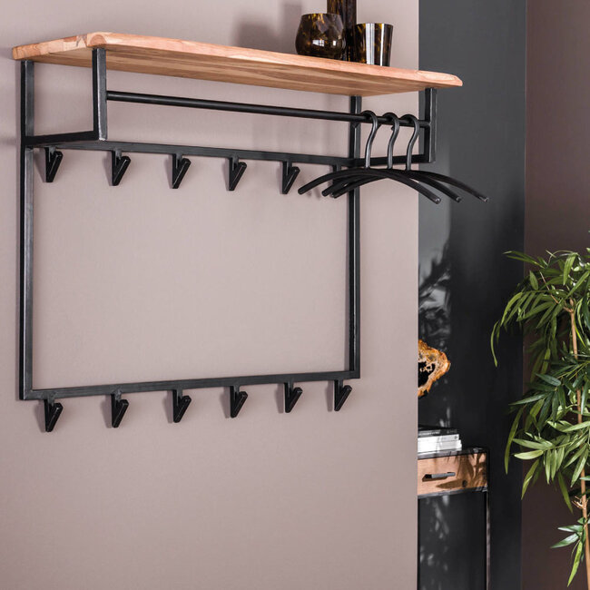 HELDR! Kapstok Zubi 12 Haken XL - Zwart/Acacia Hout