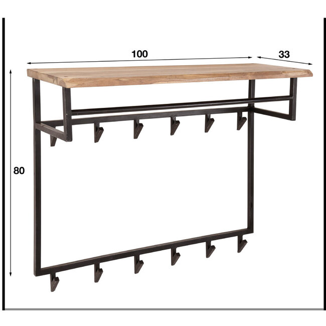 HELDR! Kapstok Zubi 12 Haken XL - Zwart/Acacia Hout