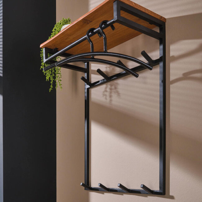 HELDR! Kapstok Ferran 8 Haken - Zwart/Acacia Hout