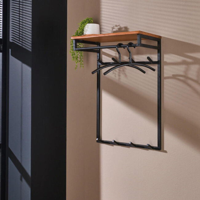 HELDR! Kapstok Ferran 8 Haken - Zwart/Acacia Hout