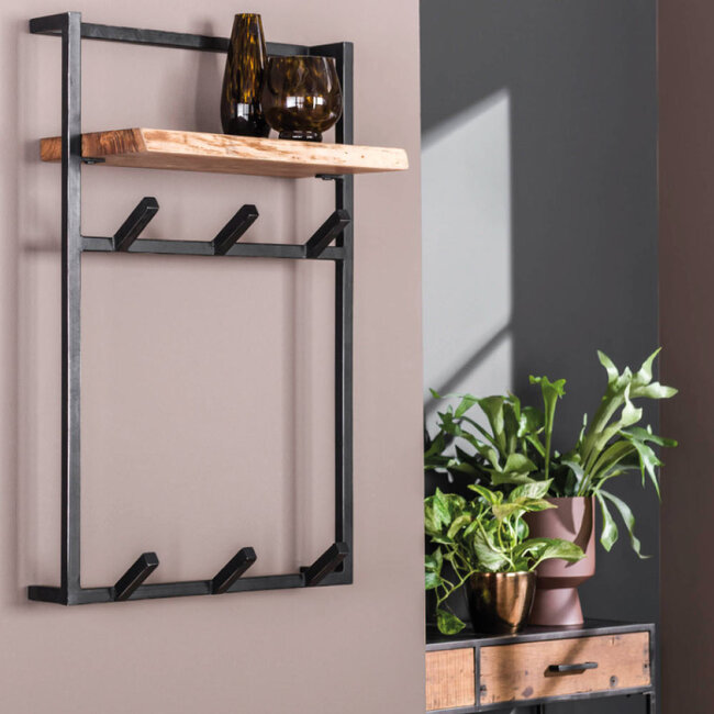 HELDR! Kapstok Sergio 6 Haken - Zwart/Acacia Hout