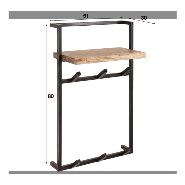 HELDR! Kapstok Sergio 6 Haken - Zwart/Acacia Hout