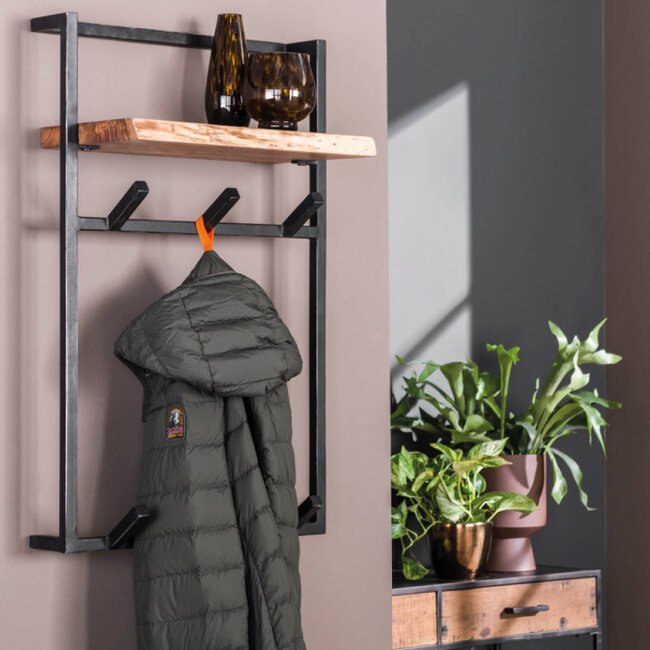 HELDR! Kapstok Sergio 6 Haken - Zwart/Acacia Hout