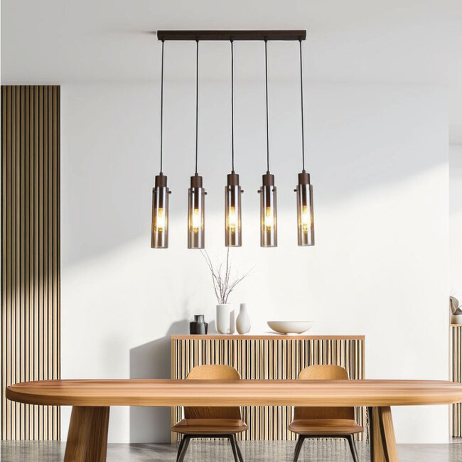 Searchlight Hanglamp Sweden II 5L - Amber/Mokka