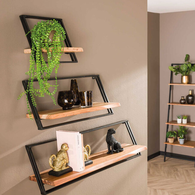 HELDR! Wandschap Cesar 3-Set - Zwart/Acacia Hout
