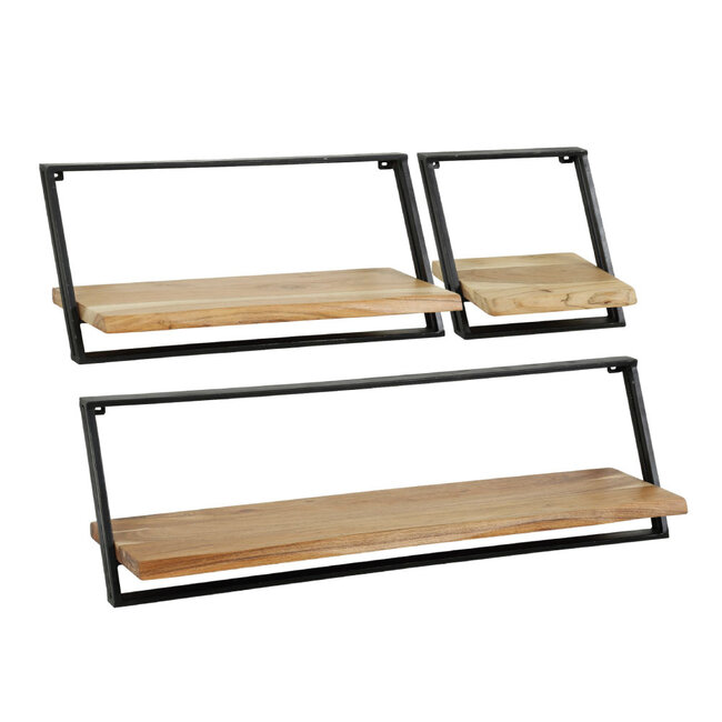 HELDR! Wandschap Cesar 3-Set - Zwart/Acacia Hout