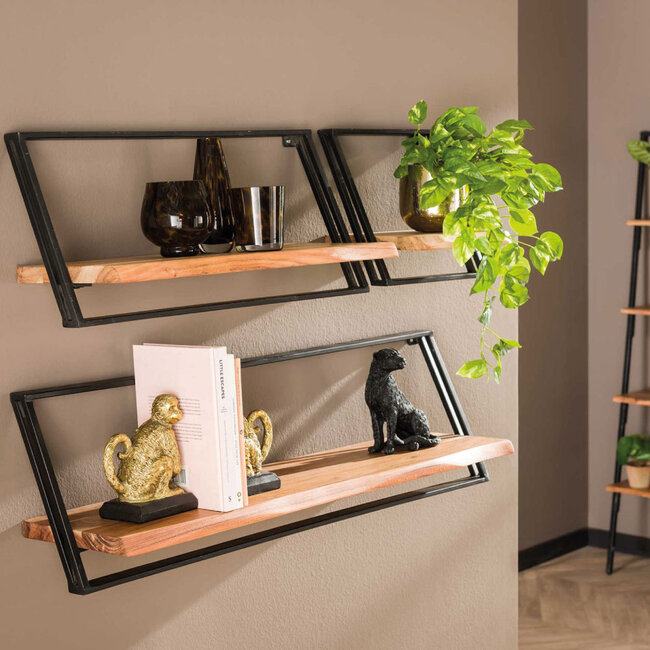 HELDR! Wandschap Cesar 3-Set - Zwart/Acacia Hout