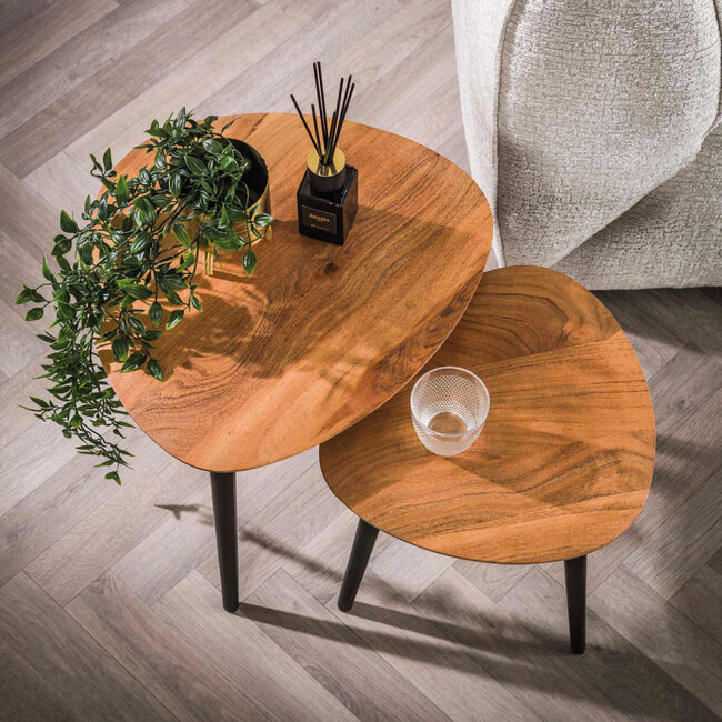 HELDR! Bijzettafel Marko 2-Set - Zwart/Acacia Hout