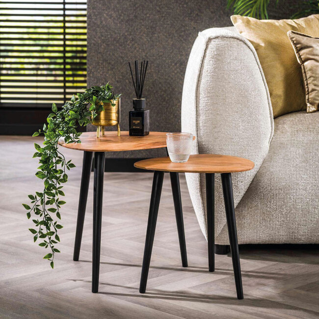 HELDR! Bijzettafel Marko 2-Set - Zwart/Acacia Hout