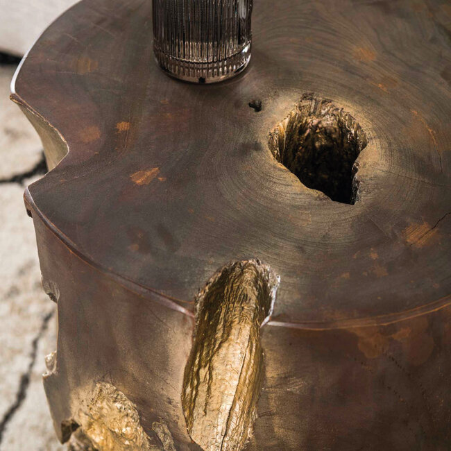 HELDR! Bijzettafel Helmut - Grijs/Goud Teakhout