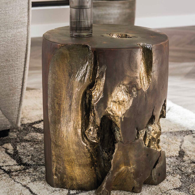 HELDR! Bijzettafel Helmut - Grijs/Goud Teakhout