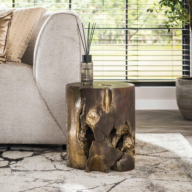 HELDR! Bijzettafel Helmut - Grijs/Goud Teakhout