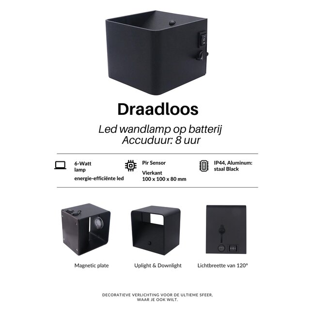 HELDR! Wandlamp Accu Oplaadbaar - Zwart