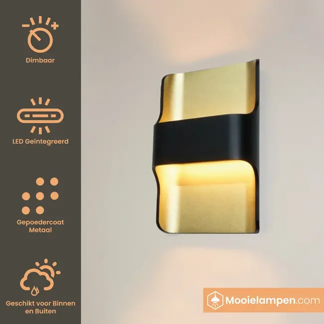 Artdelight Wandlamp Dallas - Zwart/Mat Goud