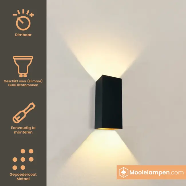 Artdelight Wandlamp Dante 2 XL - Zwart/Goud