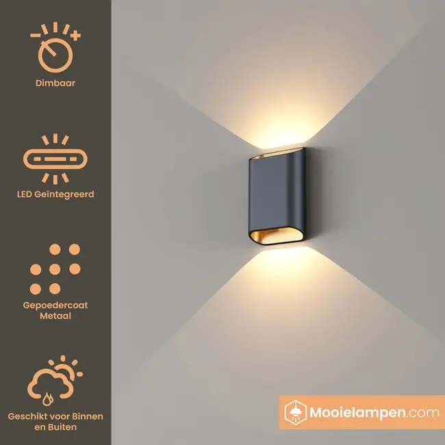 Artdelight Wandlamp Diaz S - Zwart/Mat Goud