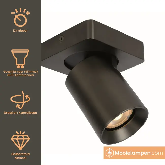 Artdelight Plafondlamp Megano 1L - Gun Metal