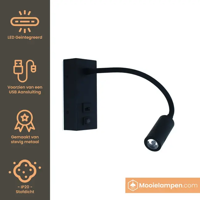 Artdelight Wandlamp Easy Led USB - Zwart