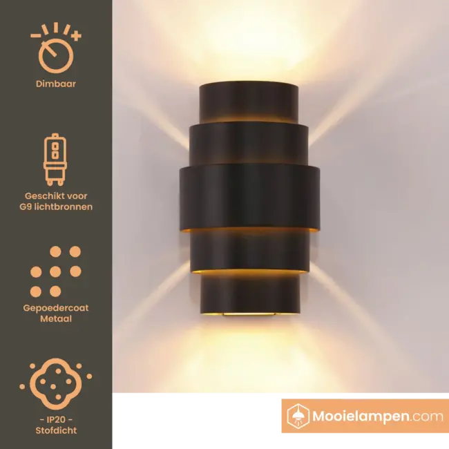 Artdelight Wandlamp Rolls - Zwart/Goud