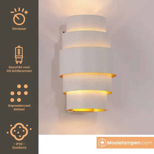 Artdelight Wandlamp Rolls - Wit/Goud