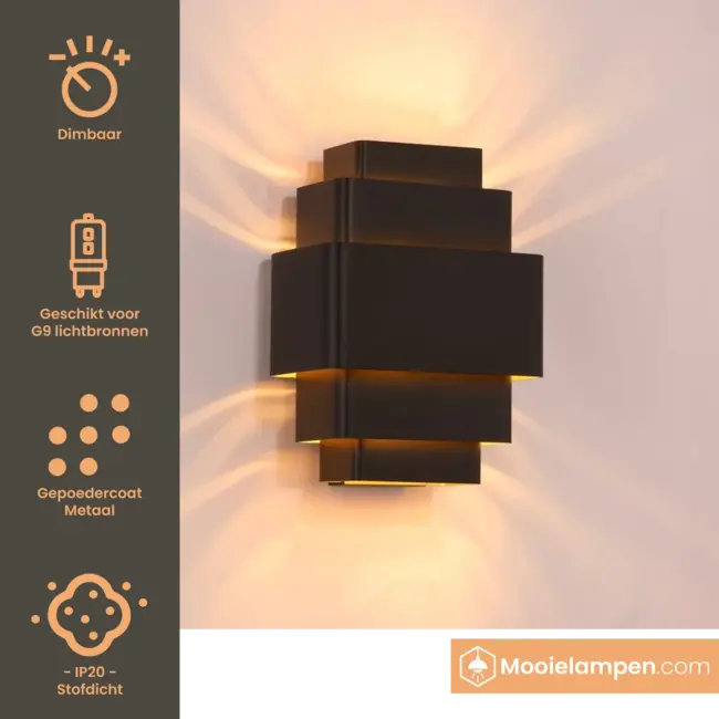 Artdelight Wandlamp Layers - Zwart/Goud
