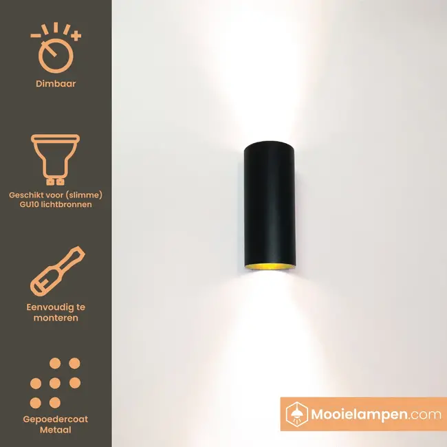 Artdelight Wandlamp Roulo 2 - Zwart/Goud