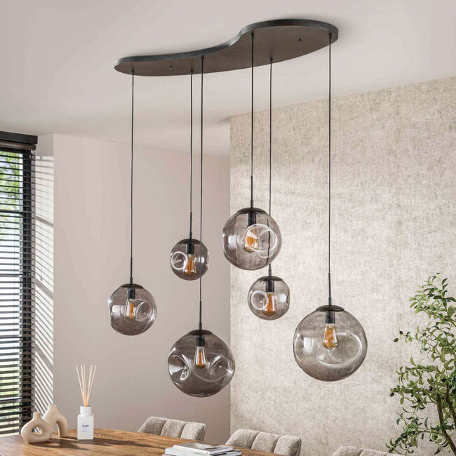 HELDR! Hanglamp Siena 6L - Rookglas