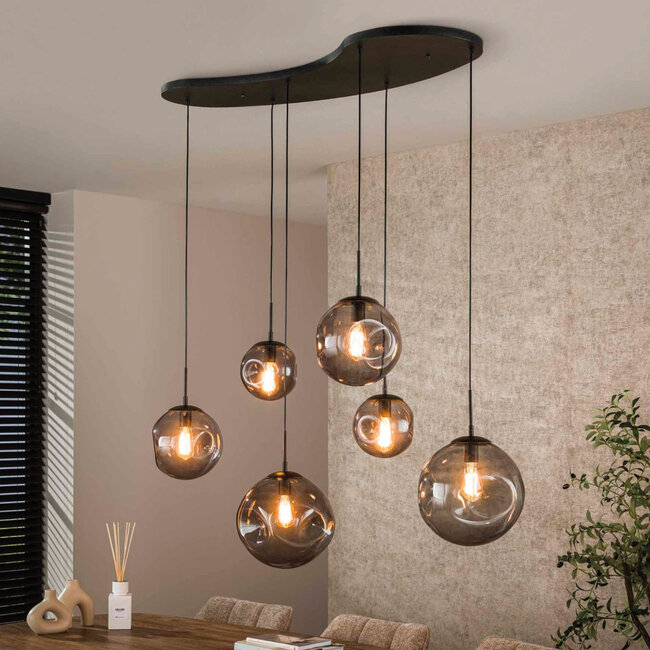 HELDR! Hanglamp Siena 6L - Rookglas
