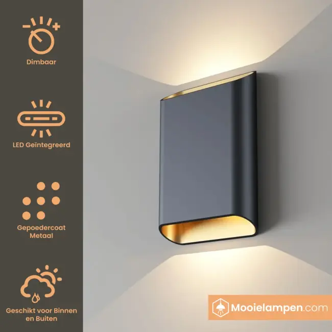 Artdelight Dali Wandlamp Diaz L - Zwart/Mat Goud