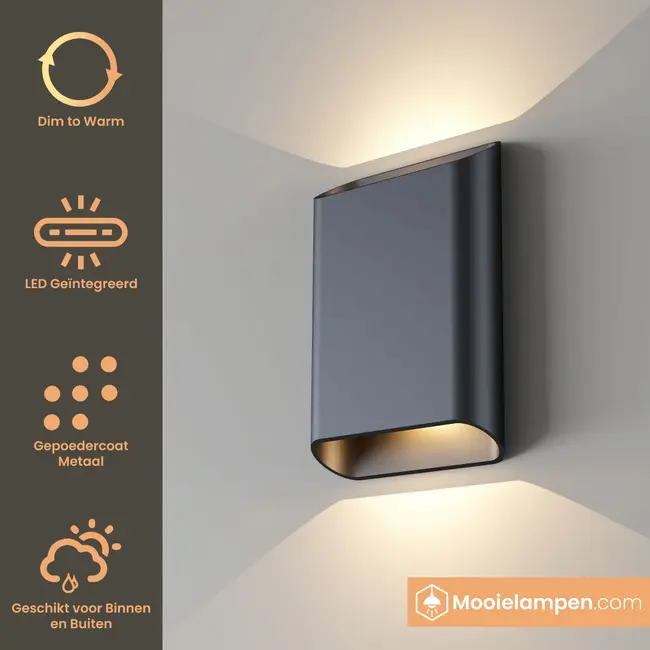 Artdelight Dali Wandlamp Diaz L - Zwart - Dim To Warm