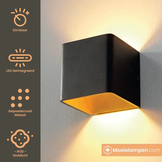 Artdelight Dali Wandlamp Fulda - Zwart/Mat Goud