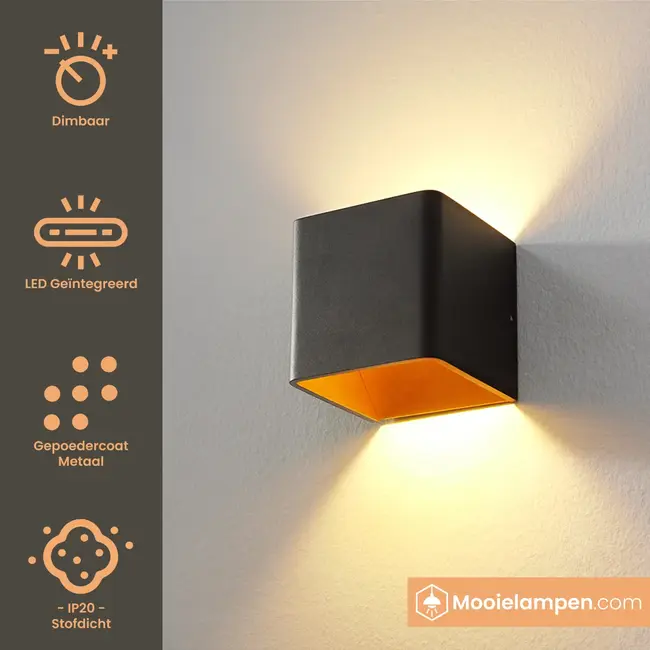 Artdelight Dali Wandlamp Fulda - Zwart/Koper